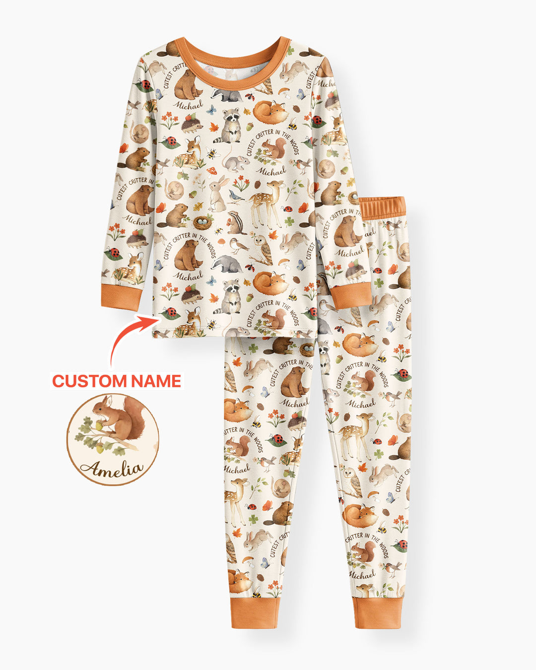 Cutest Critter In The Woods Custom Name Bamboo Two Piece Long Sleeve Pajama Set