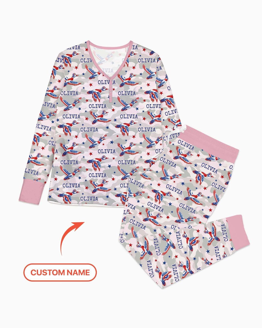 Custom Name America Mallard Duck Family Matching Bamboo Women Pajama Set