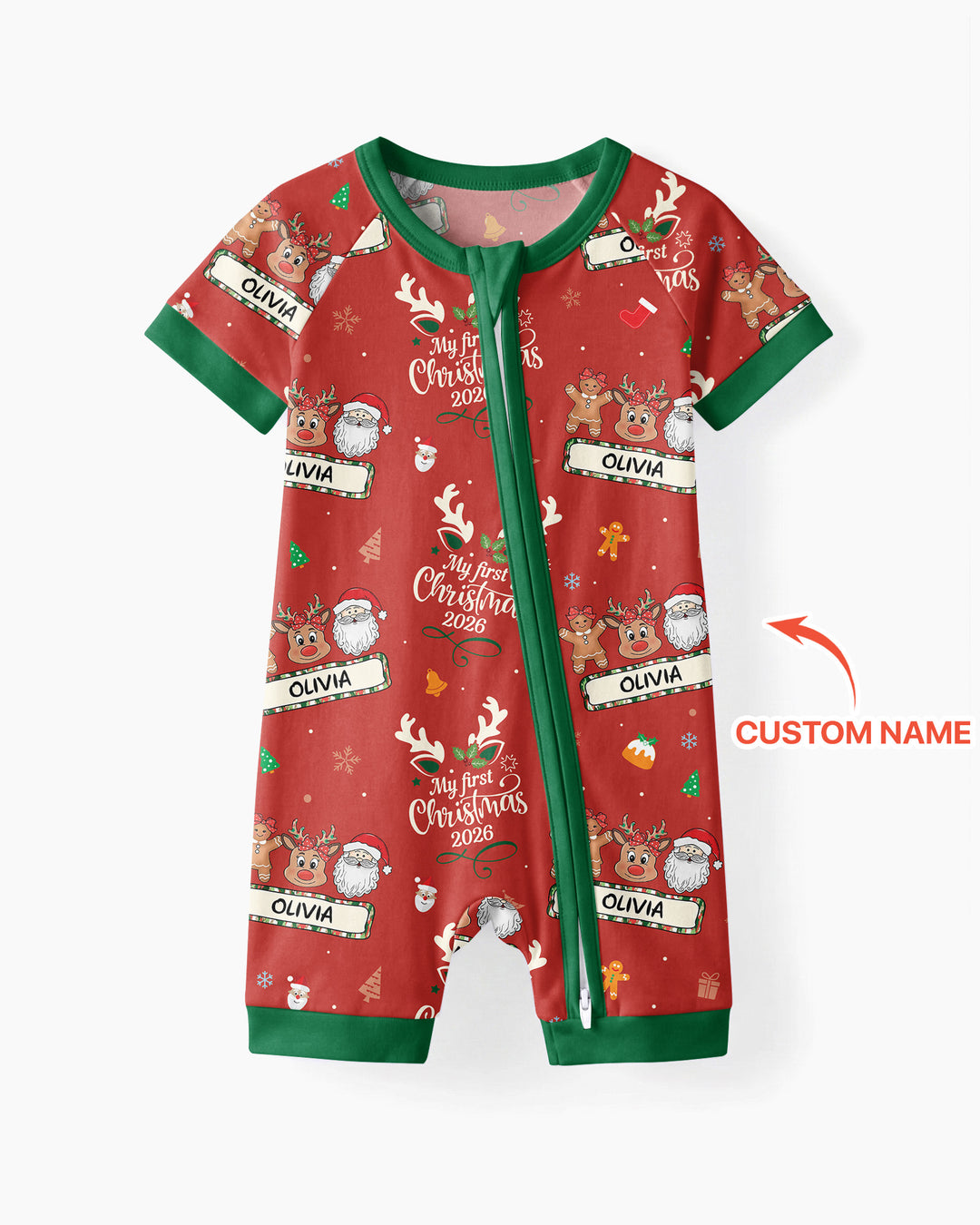 Custom Name Merry Christmas My Deer 2026 Bamboo Shorty Zippy