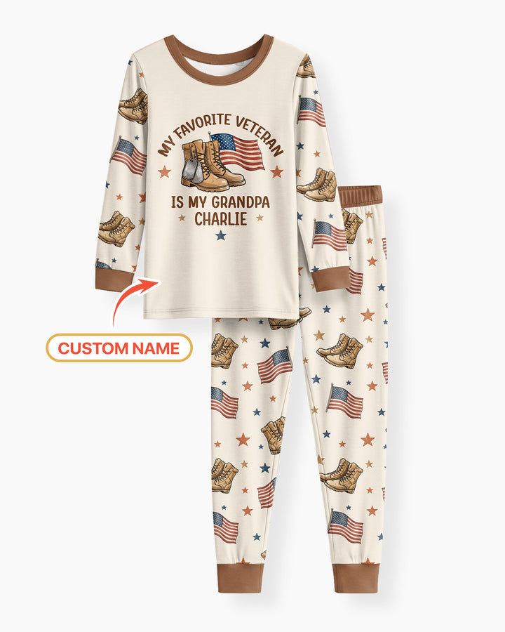 My Favorite Veteran Is My Grandpa Bamboo Two Piece Long Sleeve Pajama Set