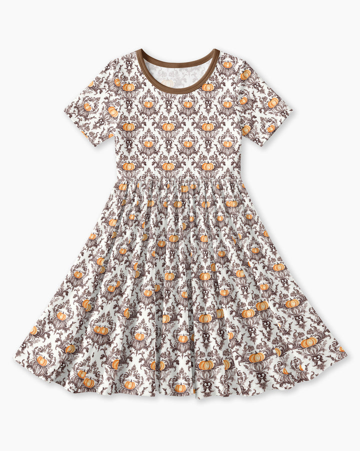 Pumpkin Toile Family Matching Bamboo Twirl Dress
