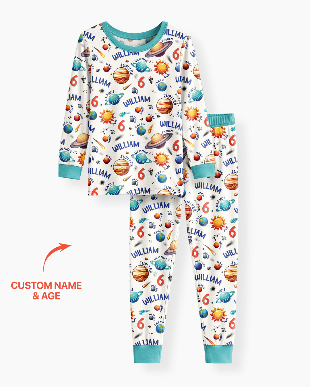 Personalized Birthday Solar System Bamboo Two Piece Long Sleeve Pajama Set