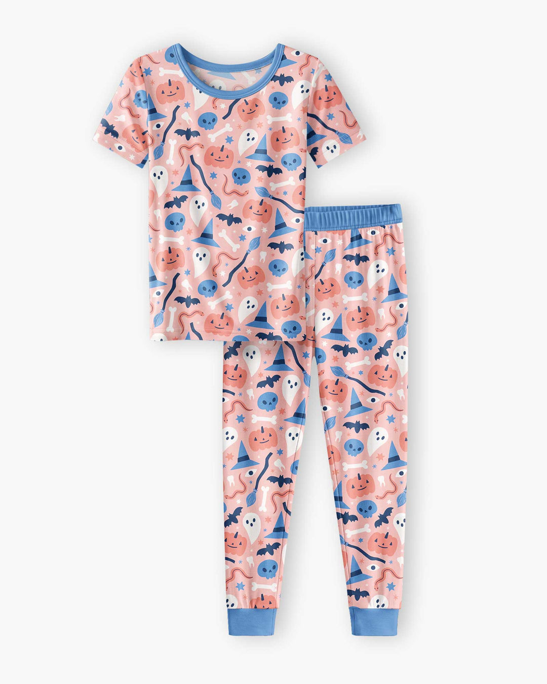 Pastel Pumpkins Skulls And Witch Craft Bamboo Two Piece Short Sleeve Pajama Set