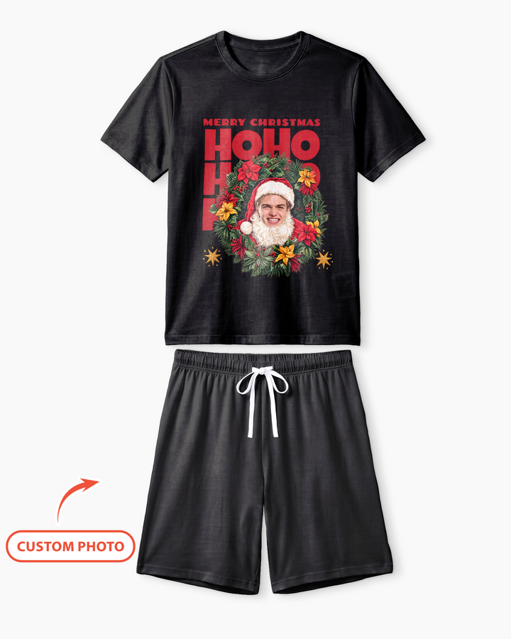 Personalized Photo Christmas Santa Bamboo Men Short Sleeve Short Pajama Set