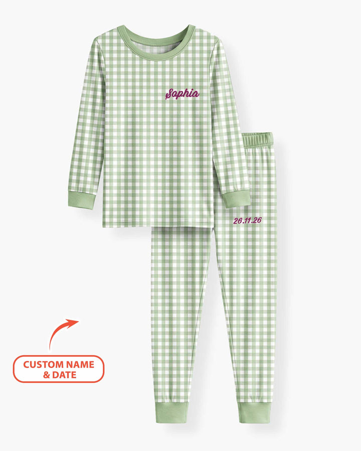 Embroidered Seersucker Bamboo Two Piece Long Sleeve Pajama Set