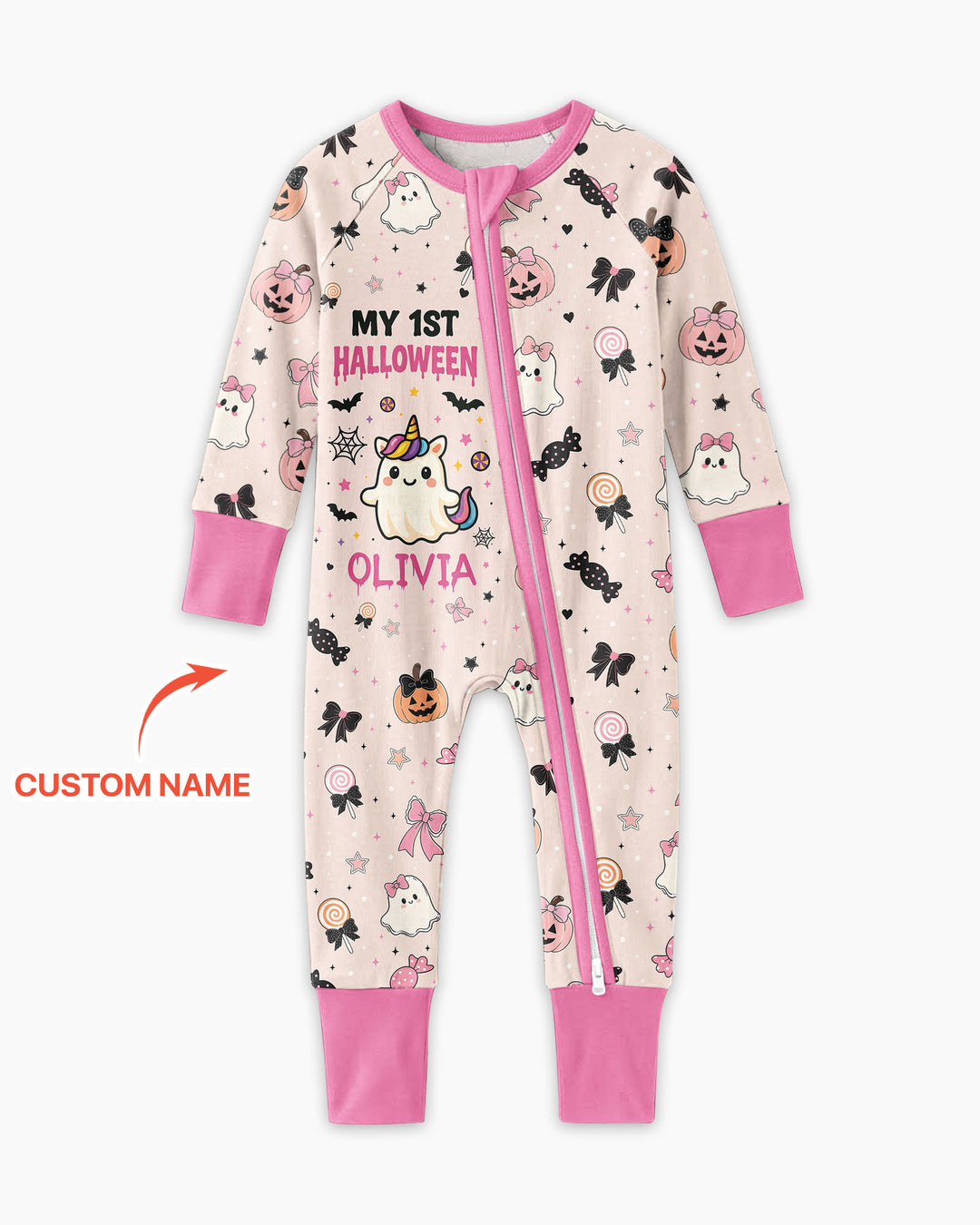 Custom Name Cute Ghost My First Halloween  Bamboo Convertible Zippy