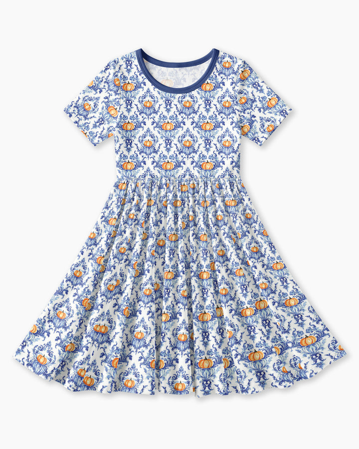 Pumpkin Toile Family Matching Bamboo Twirl Dress