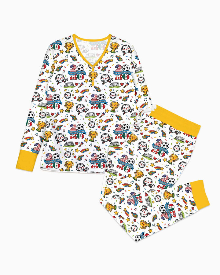 Fußballfieber 2026 Familien-Bambus-Pyjama-Set für Damen
