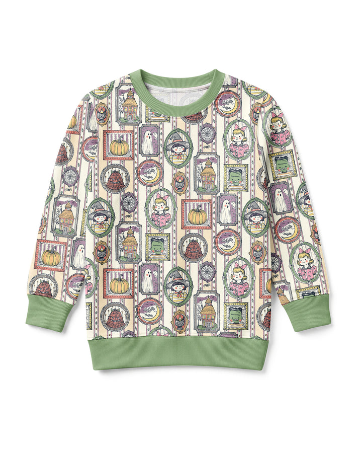 Vintage Halloween Ghost Pumpkin Portraits Bamboo Crewneck Sweatshirt