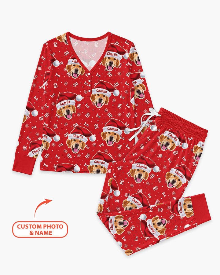 Custom Dog Photo Santa Claus Bamboo Women Pajama Set