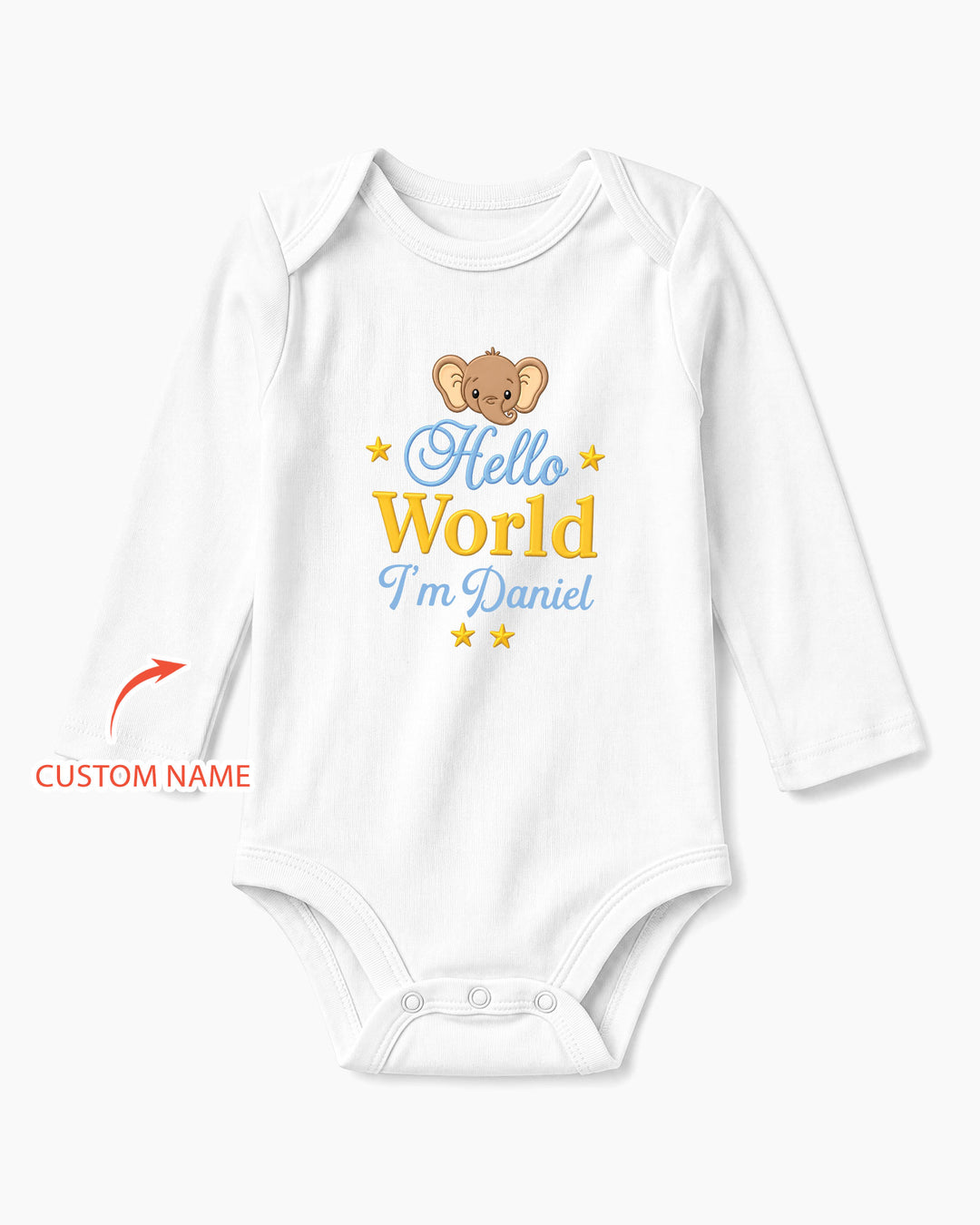 Hello World Elephant, Personalized Custom Baby Onesie, Gift For Babies