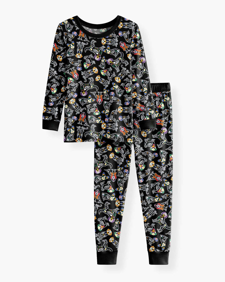 Dia De Los Muertos Doggie Bamboo Two Piece Long Sleeve Pajama Set