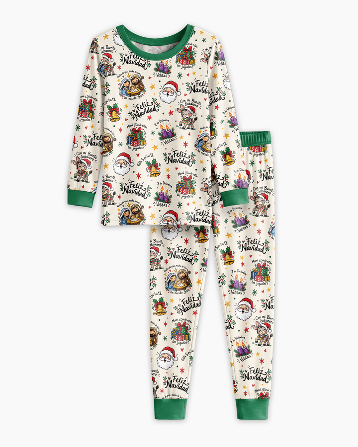 Whimsical Feliz Navidad Christmas Bamboo Two Piece Long Sleeve Pajama Set