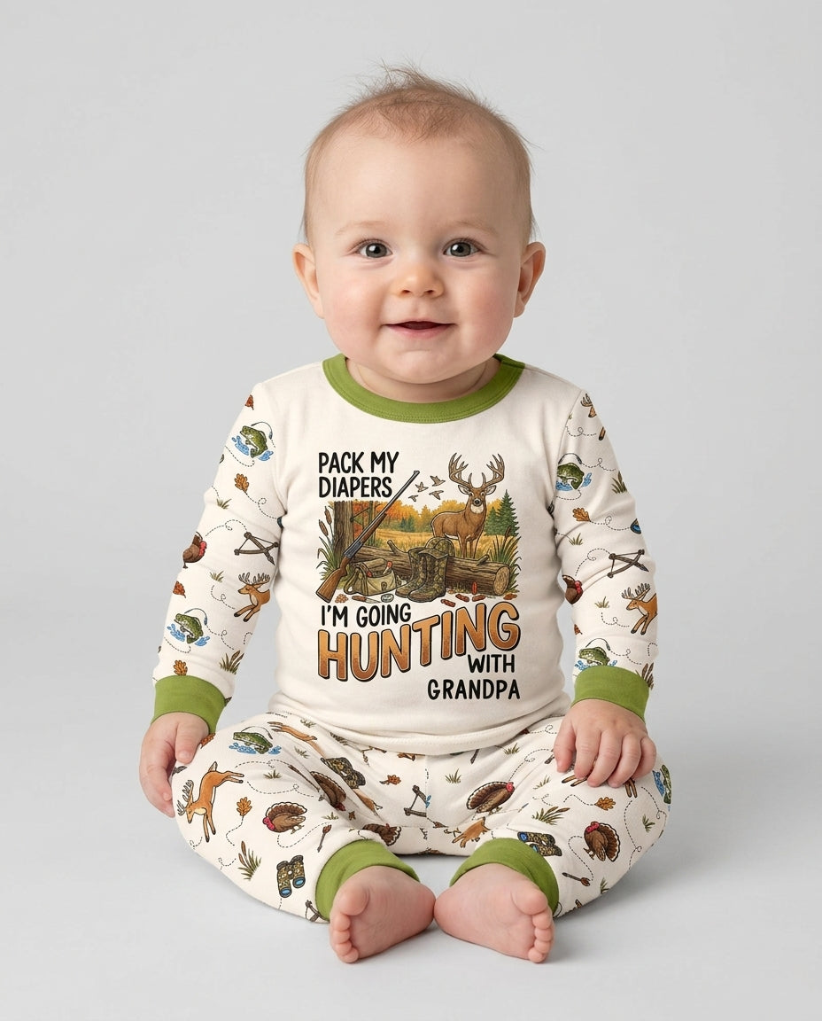 Personalized Pack My Diapers I'm Going Hunting Bamboo Two Piece Long Sleeve Pajama Set