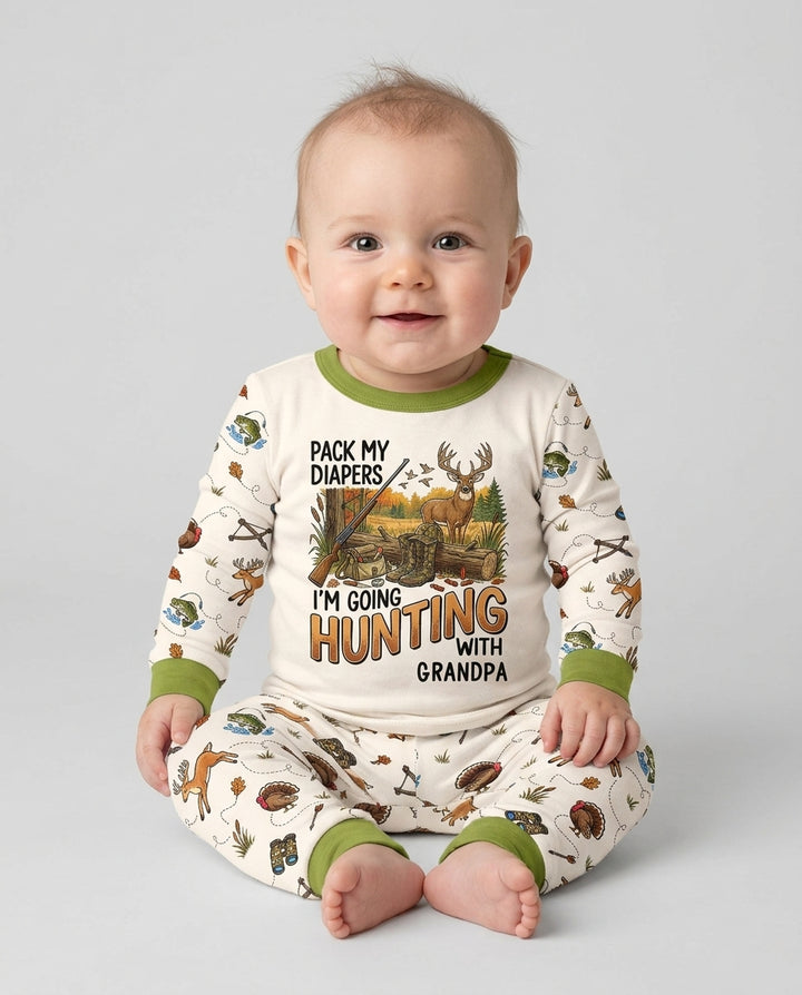 Personalized Pack My Diapers I'm Going Hunting Bamboo Two Piece Long Sleeve Pajama Set