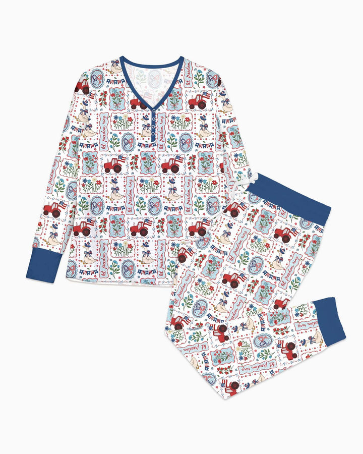 Patriotisches USA "Silly Goose" Familien-Schlafanzug-Set aus Bambus für Damen