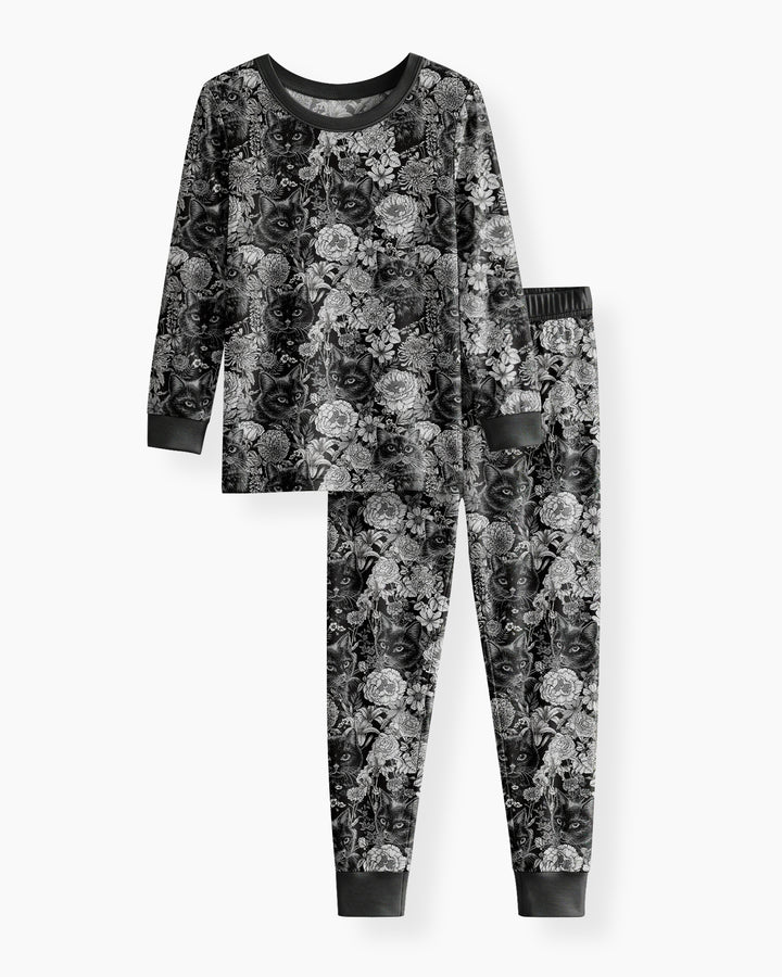 Midnight Cat Garden Bamboo Two Piece Long Sleeve Pajama Set