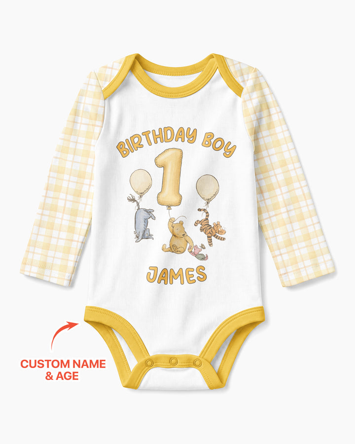 Little Bear Birthday Custom Name And Age Balloon Bamboo Bodysuit