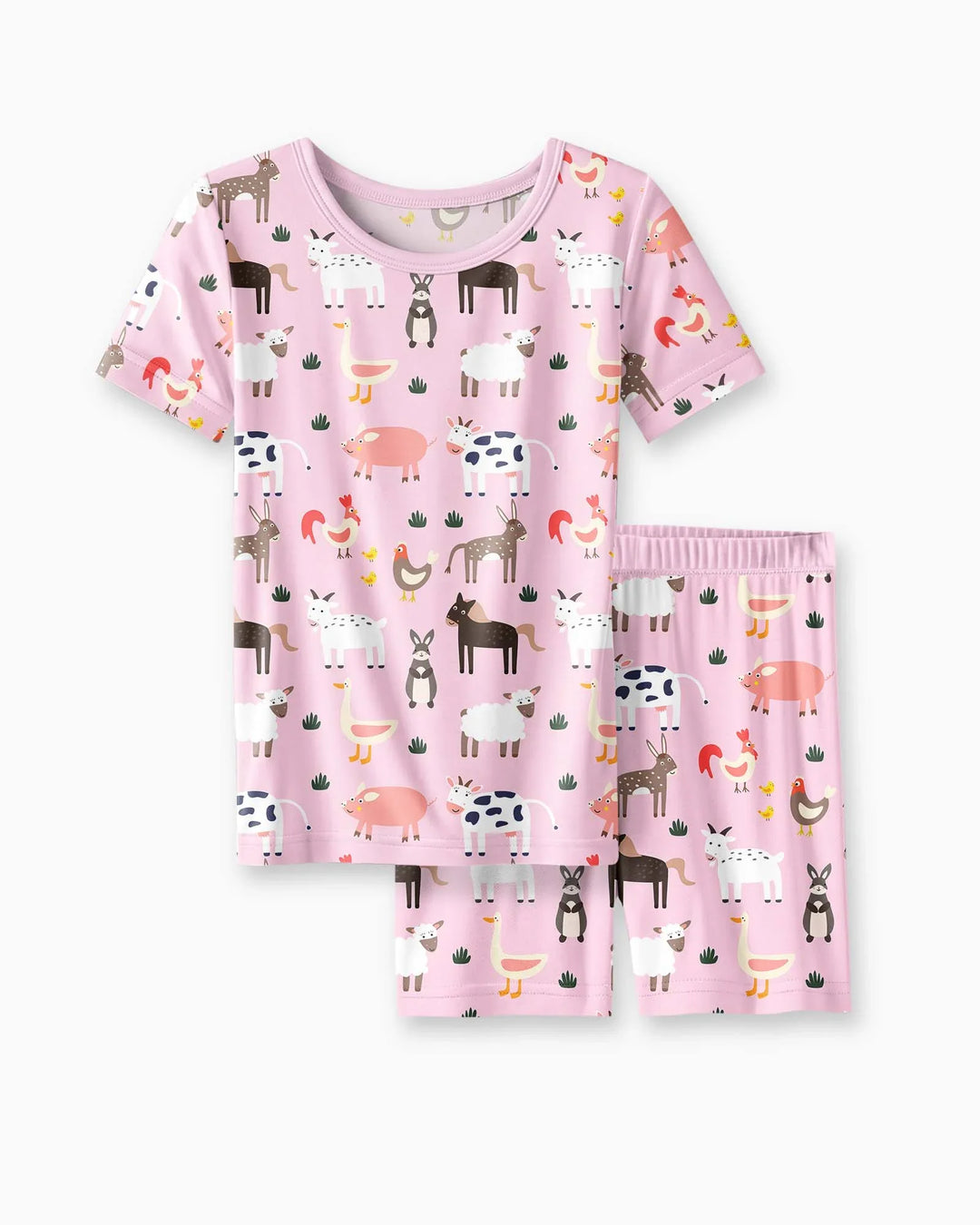 Pink Farm Animals Bamboo Two Piece Short Sleeve Shorts Pajama Set