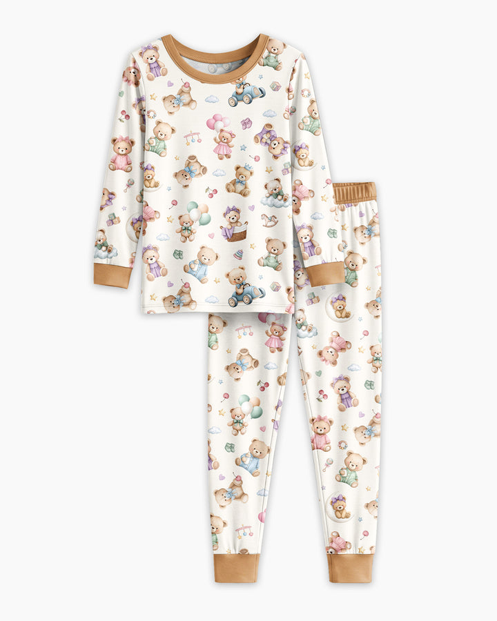 Kawaii Teddy Bamboo Two Piece Long Sleeve Pajama Set