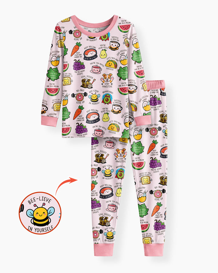 Cute Motivational Puns Bamboo Two Piece Long Sleeve Pajama Set