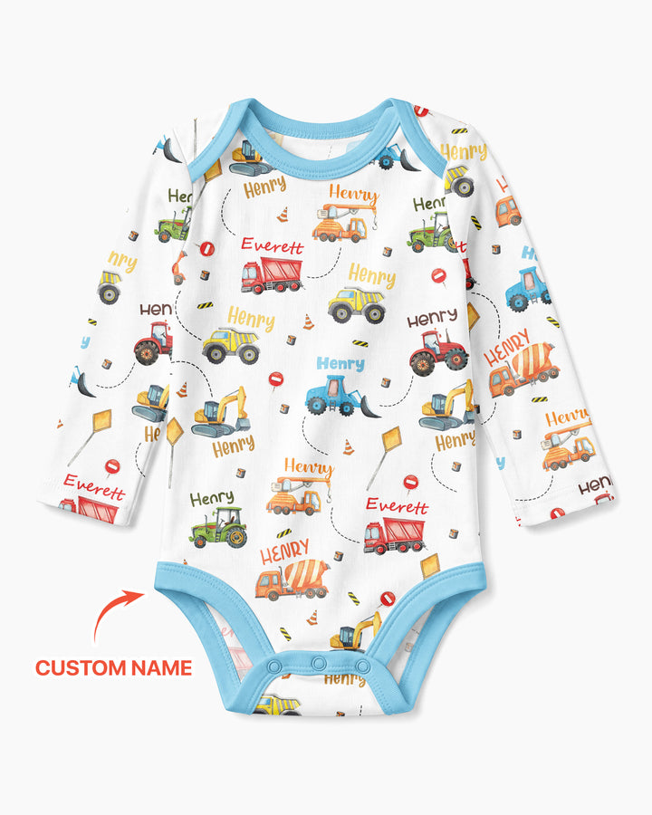 Construction Vehicles Custom Name Bamboo Bodysuit
