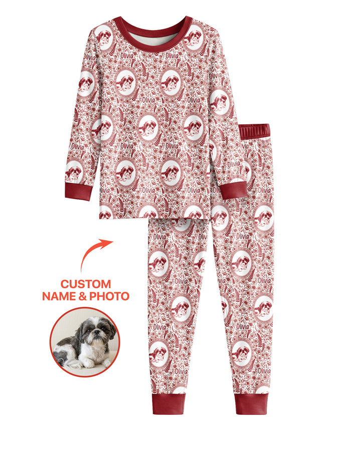 Custom Pet Photo Chinoiserie Garden Bamboo Two Piece Long Sleeve Pajama Set