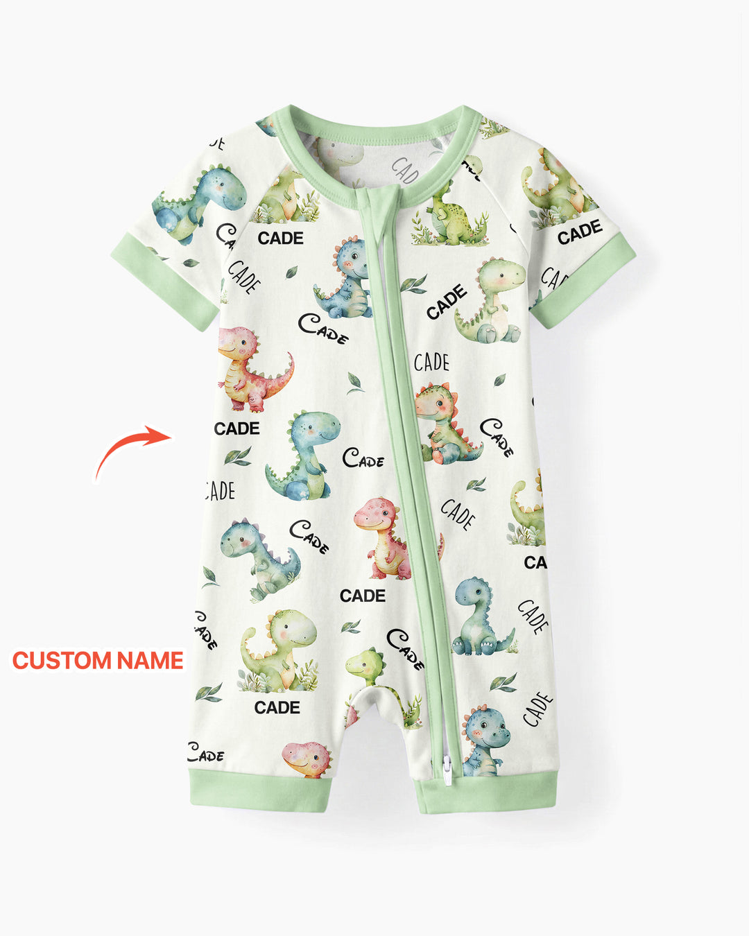 Dinosaurier Strampler mit Wunschnamen aus Bambus
