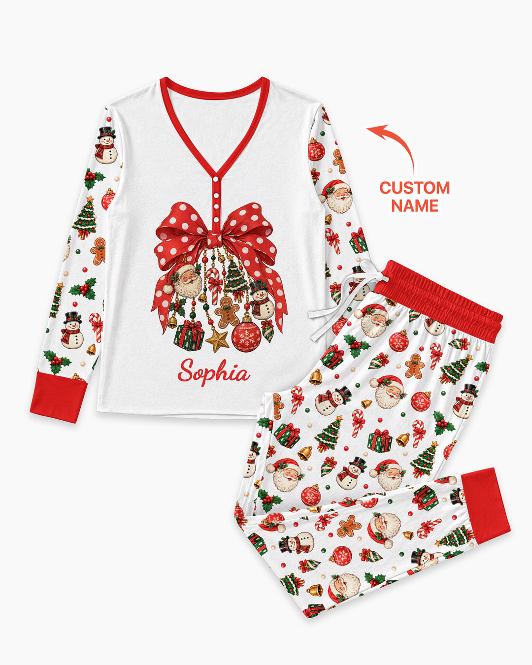 Custom Name Christmas The Bow Bamboo Women Pajama Set