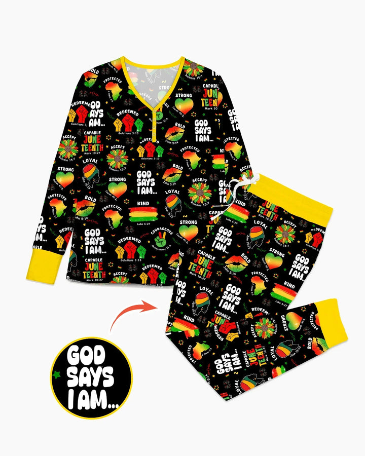Gott sagt, ich bin Juneteenth Blessings Bambus Damen Pyjama Set