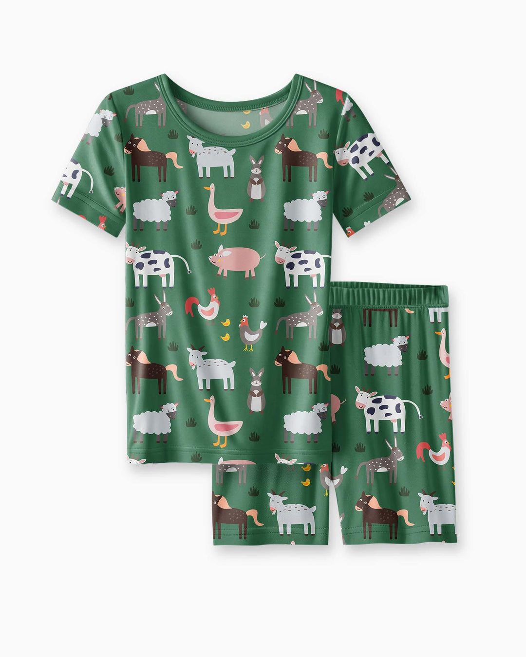 Green Farm Animals Bamboo Two Piece Short Sleeve Shorts Pajama Set