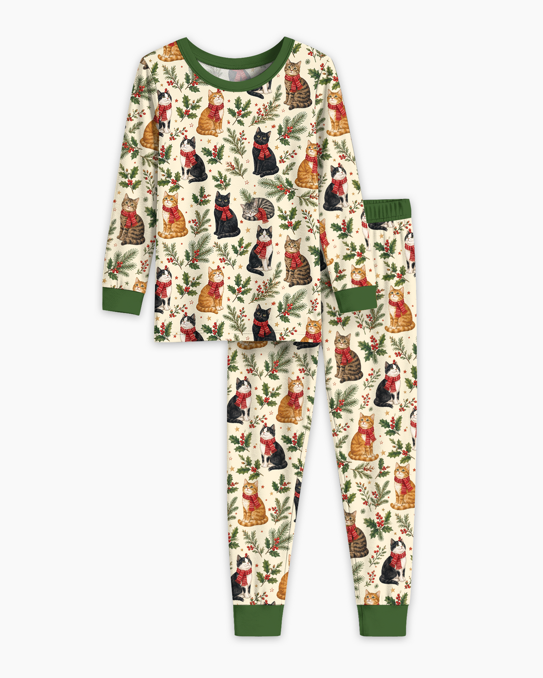 Christmas Cat Carolers Bamboo Two Piece Long Sleeve Pajama Set
