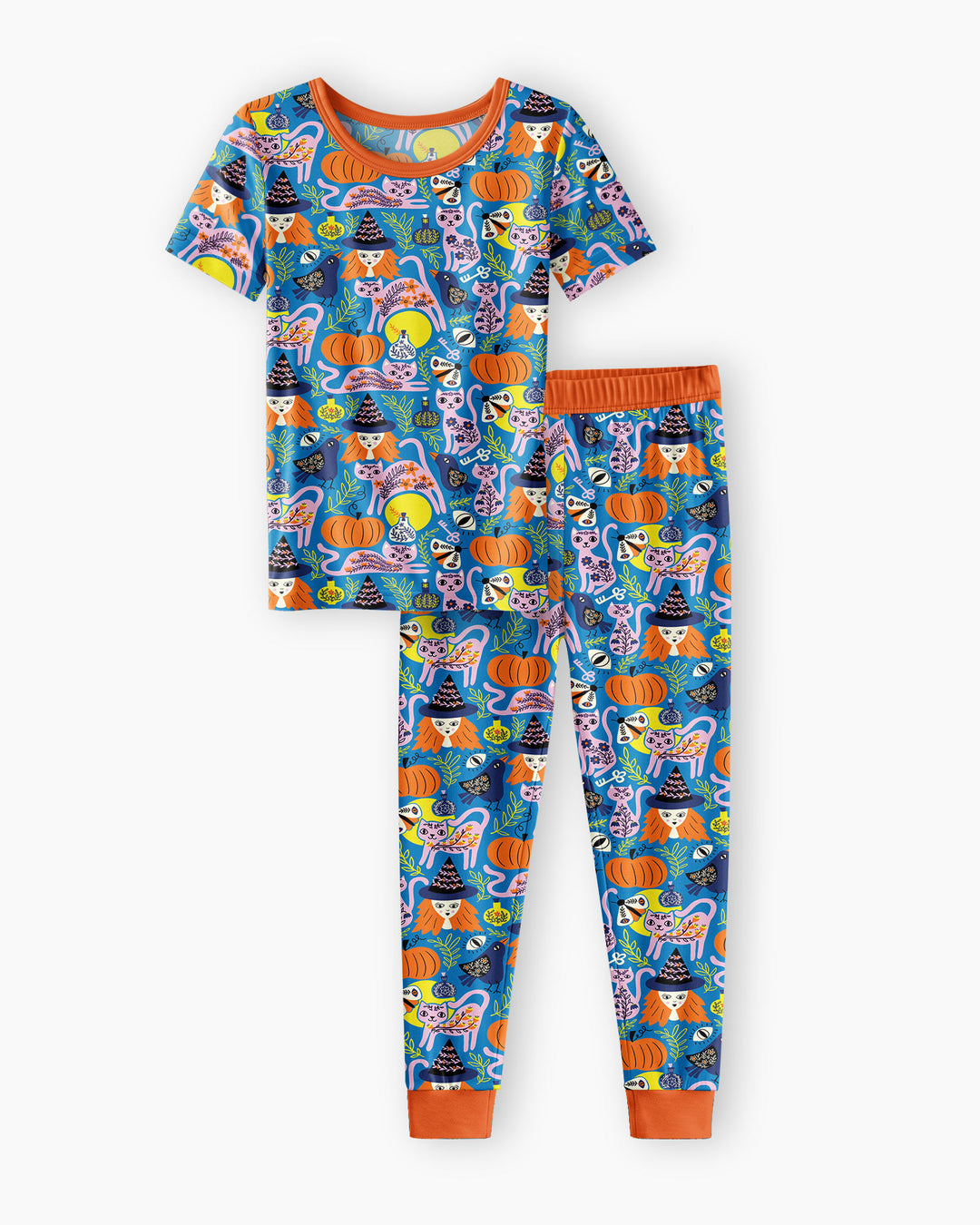 Whimsical Witch Cats Bamboo Two Piece Short Sleeve Pajama Set
