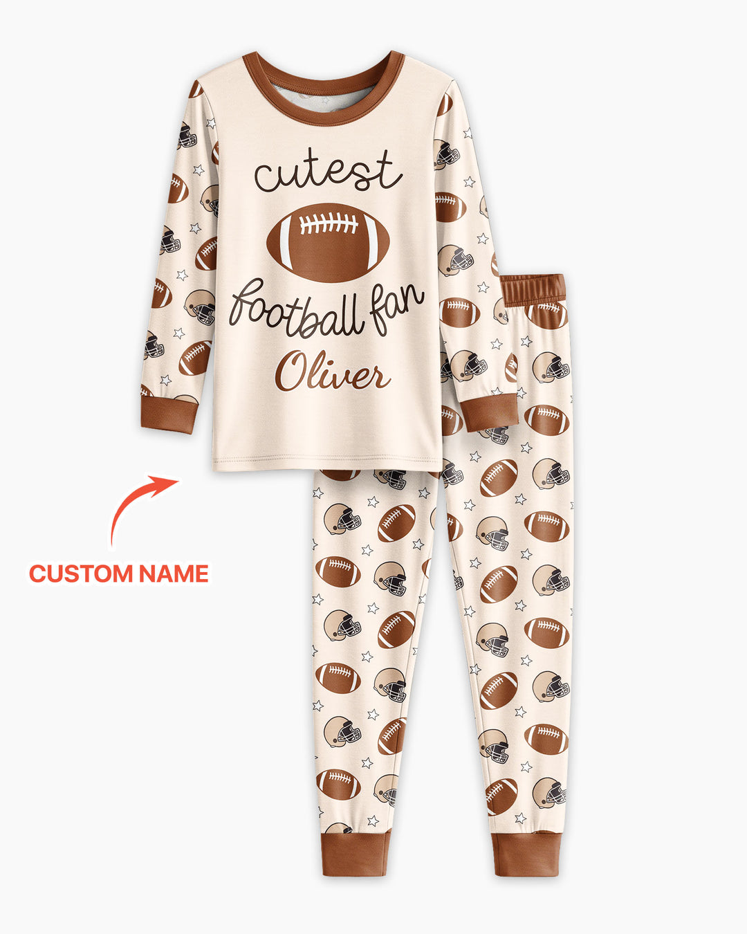 Custom Name Cutest Football Fan Bamboo Two Piece Long Sleeve Pajama Set