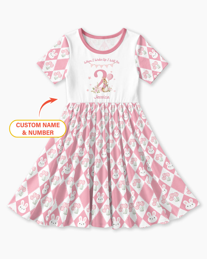 Custom Name When I Wake Up Bunny Birthday Bamboo Twirl Dress