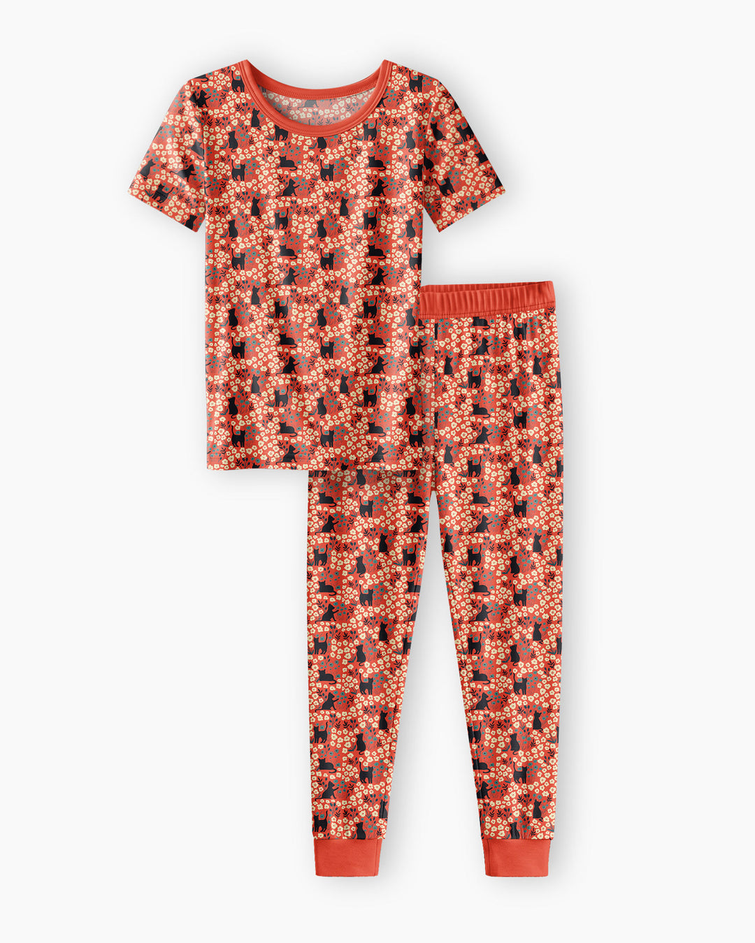 Black Cat Ditsy Bamboo Two Piece Short Sleeve Pajama Set