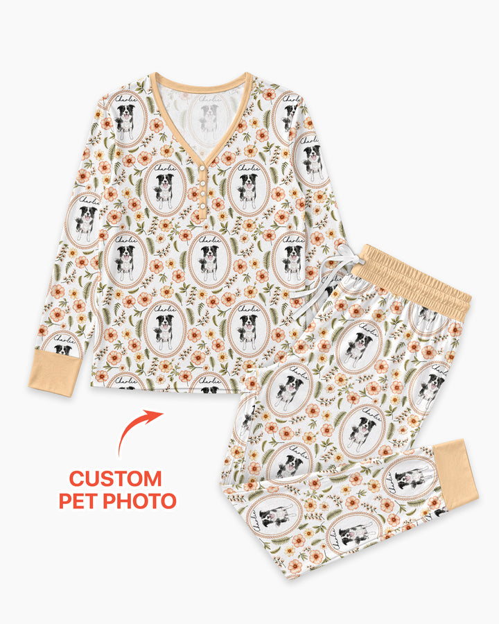 Custom Pet Photo Flower Garden Bamboo Women Pajama Set