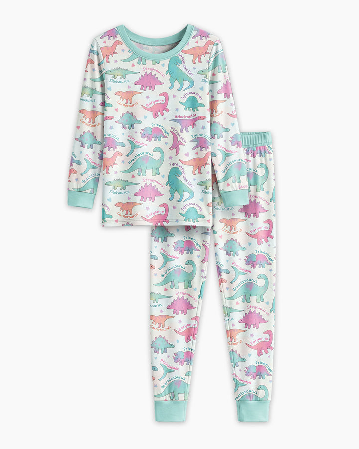 Pastel Dino Bamboo Two Piece Long Sleeve Pajama Set