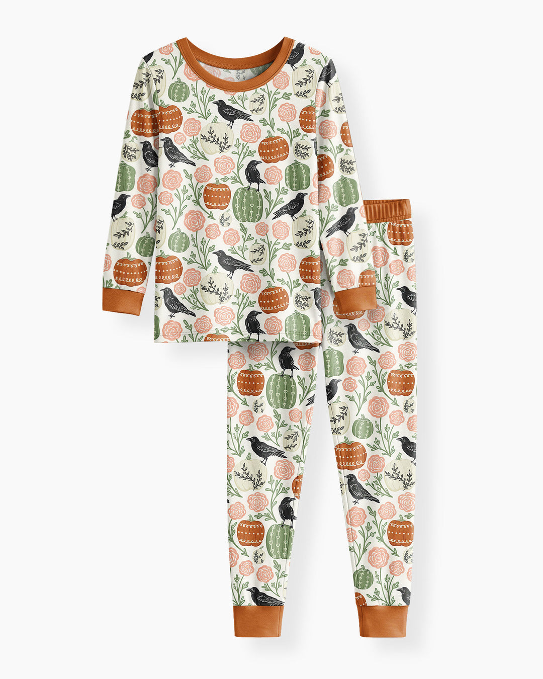 Country Crows with Mums and Pumpkins Bamboo Two Piece Long Sleeve Pajama Set