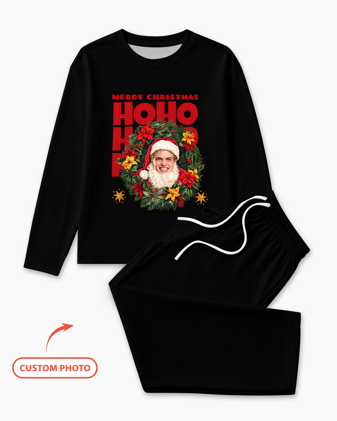 Personalized Photo Christmas Santa Bamboo Men's Pajama Set