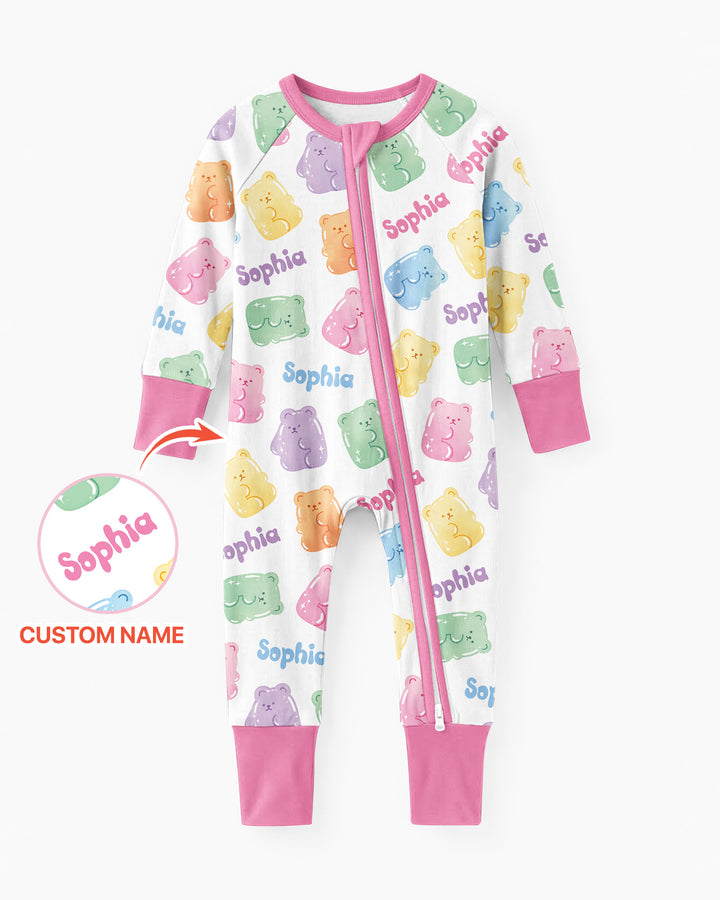 Kawaii Jelly Gummy Bears Custom Name Bamboo Convertible Zippy