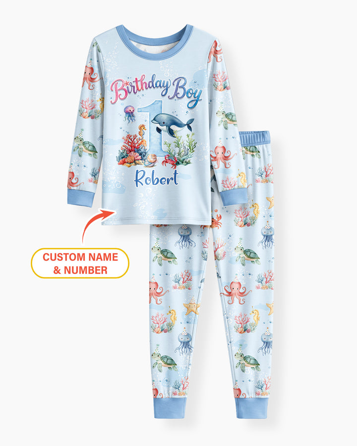 Under the Sea Birthday Custom Name & Age Bamboo Two Piece Long Sleeve Pajama Set