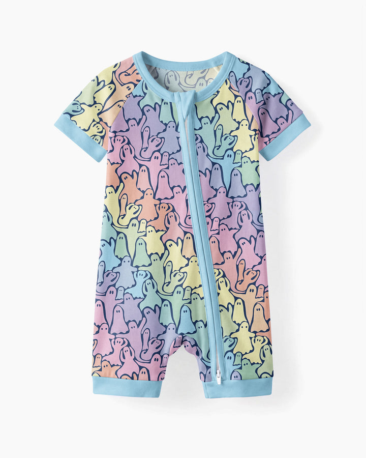 Pastel Rainbow Ghost Halloween Bamboo Shorty Zippy