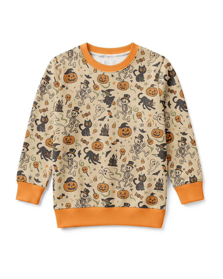 Vintage Skeleton Pumpkin Halloween Bamboo Crewneck Sweatshirt
