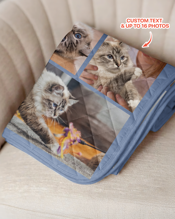 Custom Pet Photo Collage Bamboo Quilt Blanket