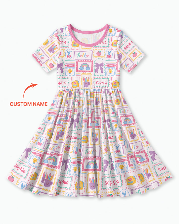 Custom Name Hello School Bamboo Twirl Dress