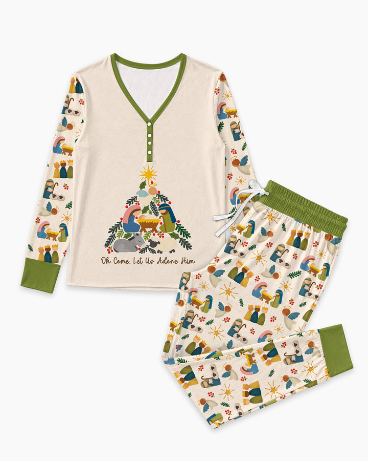 Oh Come, Let Us Adore Him Family Matching Bamboo Women Pajama Set
