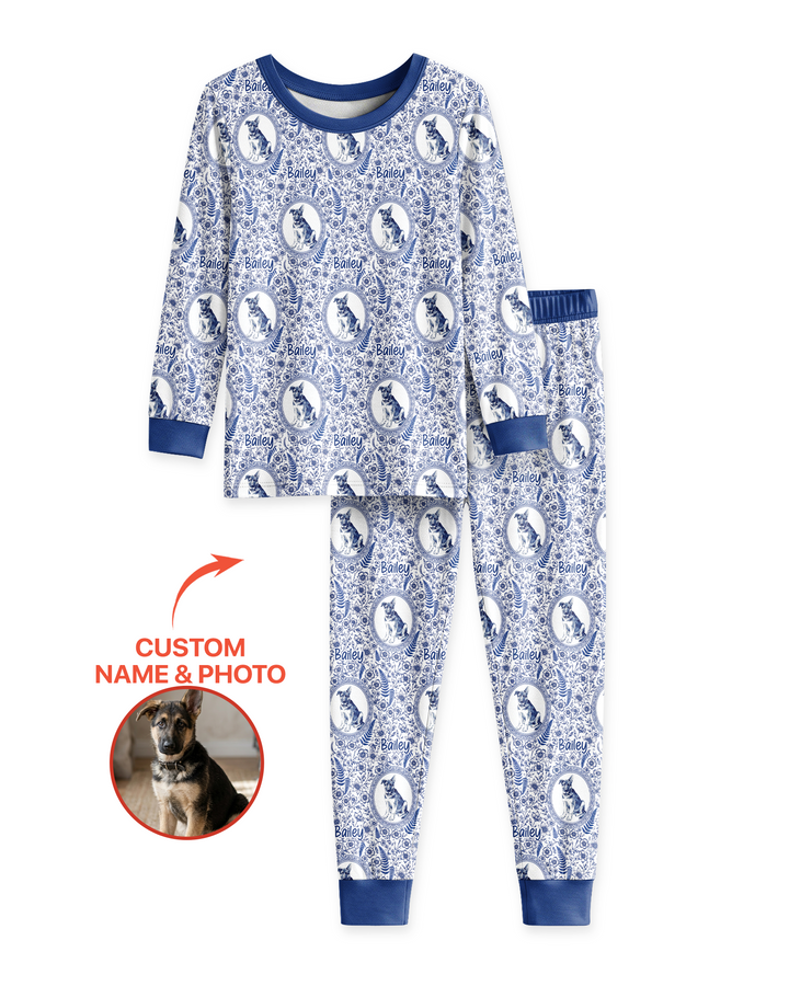 Custom Pet Photo Chinoiserie Garden Bamboo Two Piece Long Sleeve Pajama Set