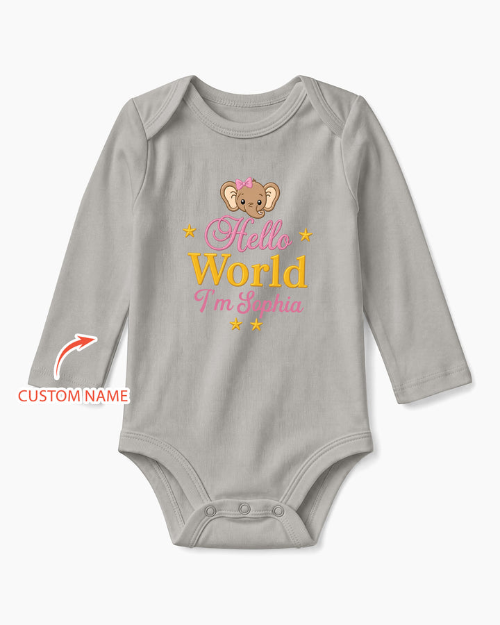 Hello World Elephant, Personalized Custom Baby Onesie, Gift For Babies