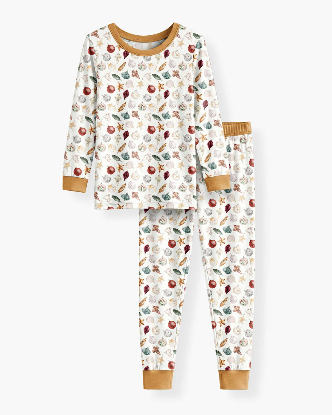 Watercolor Christmas Ornaments Bamboo Two Piece Long Sleeve Pajama Set